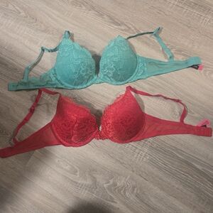 LASENZA OBSESSION PLUNGE Lace Underwire Bra Set - Red and Green